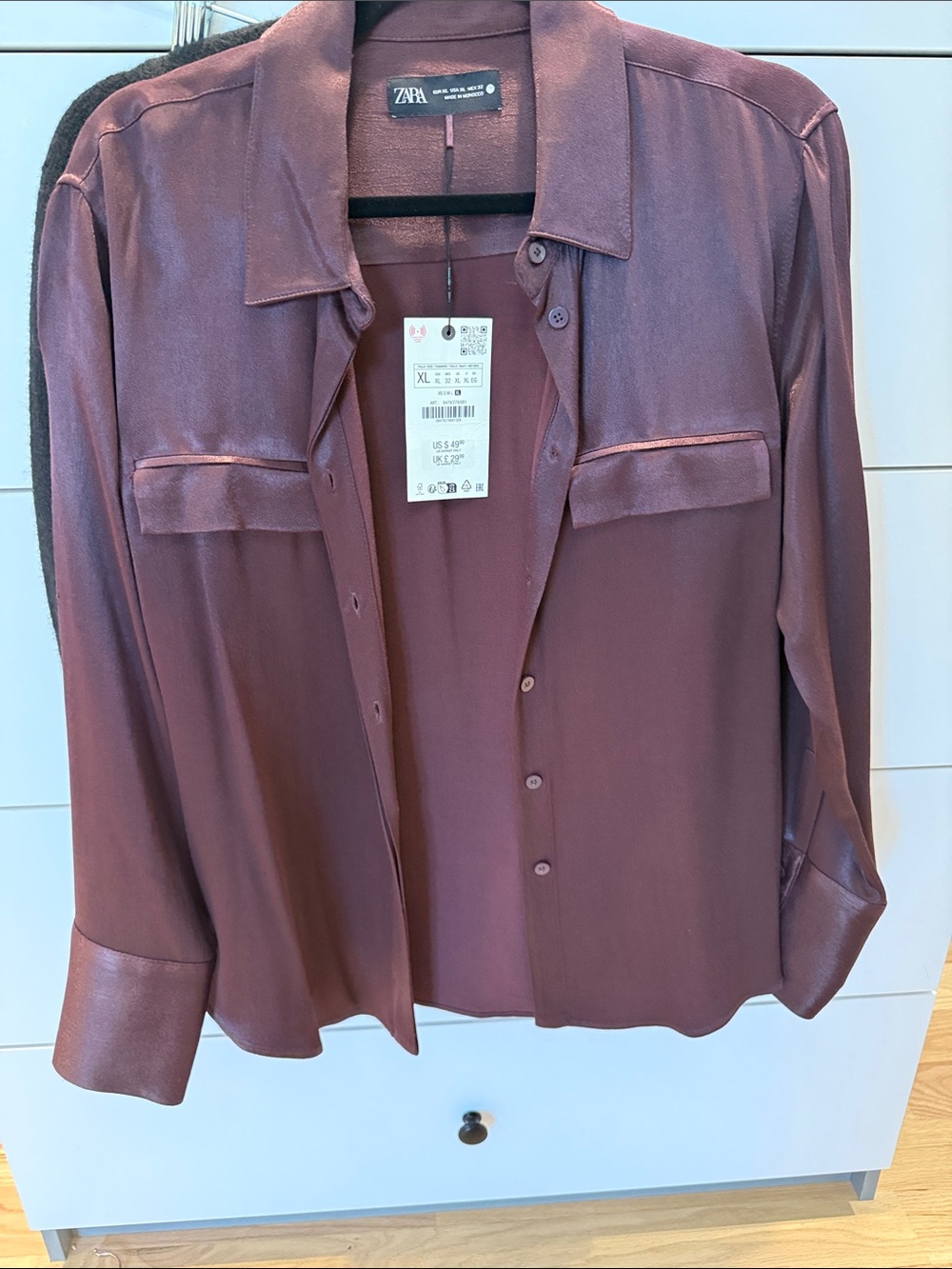 Zara Satin Button-Down Shirt in Dusty Mauve